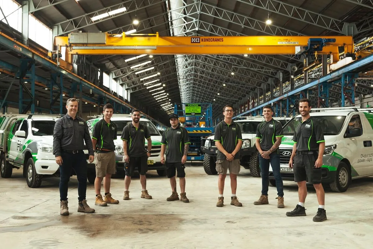 The Fix Electrical team with the company fleet