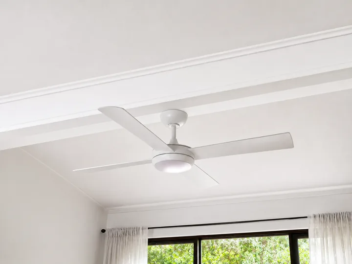 White ceiling fan installed in a living room