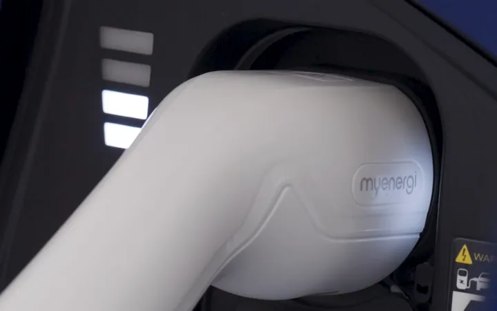 EV charging cable connected to a vehicle charge port