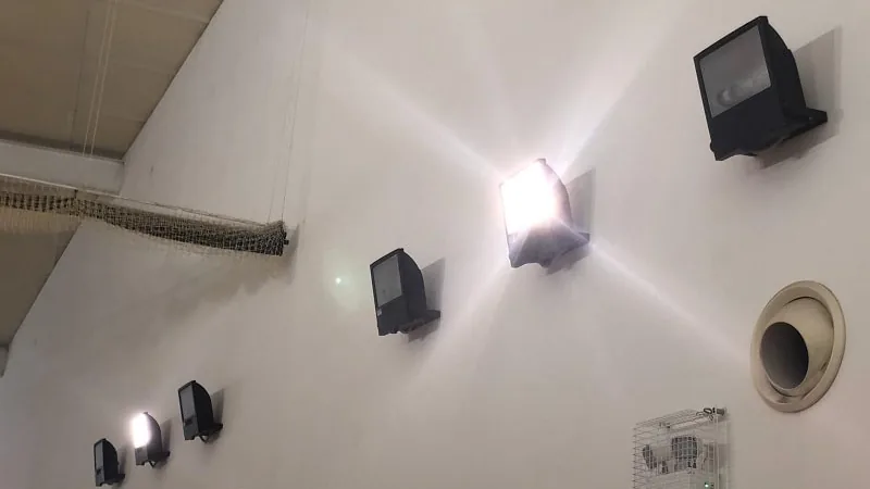 Industrial LED floodlights installed along a warehouse wall